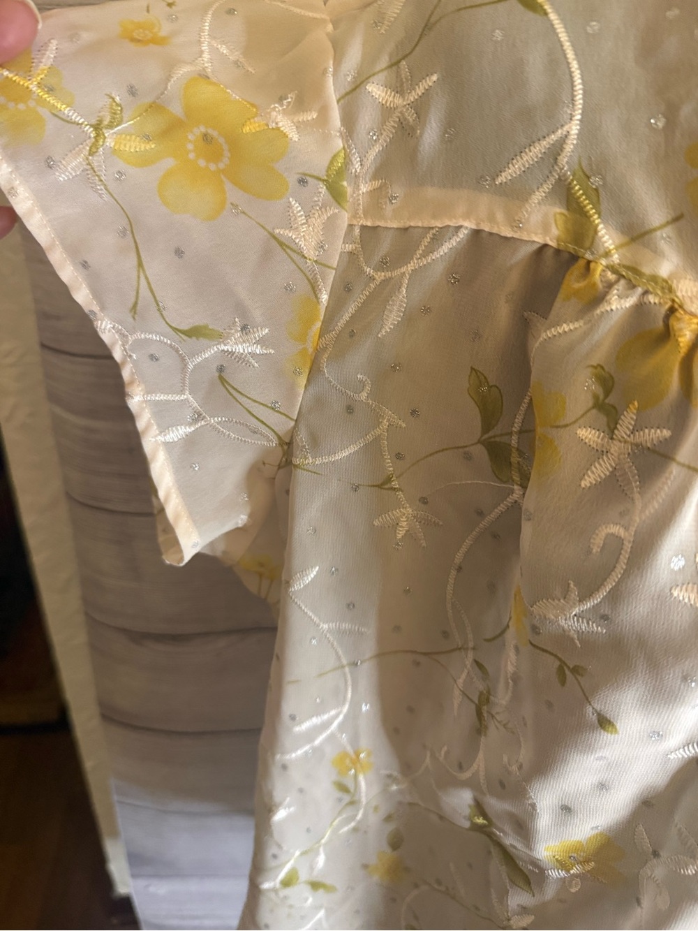 Roper Sheer Floral Button-Up Blouse in Cream and Yellow - Picture 5 of 5